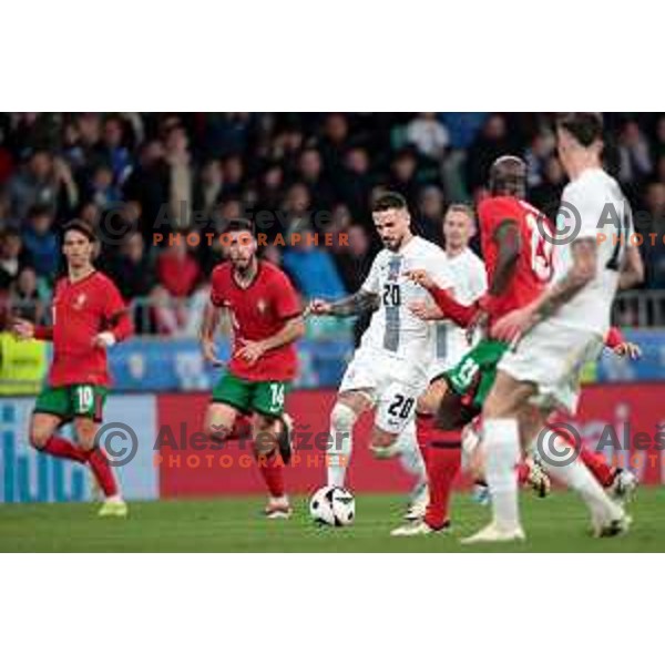 Petar Stojanovic in action during a friendly football match between Slovenia and Portugal in Ljubljana, Slovenia on March 26, 2024