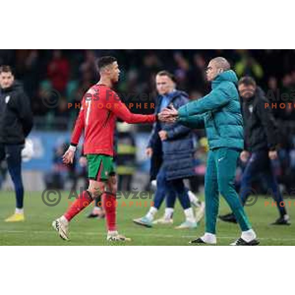 Cristiano Ronaldo and Pepe of Portugal after a friendly football match between Slovenia and Portugal in Ljubljana, Slovenia on March 26, 2024