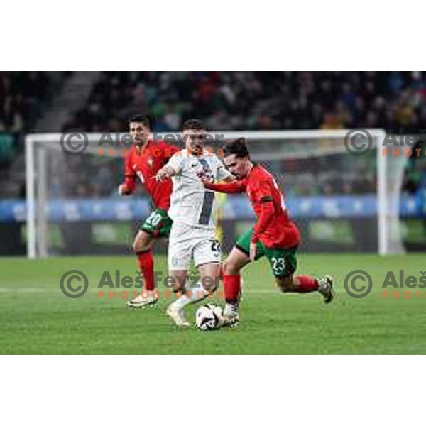 Adam Gnezda Cerin in action during a friendly football match between Slovenia and Portugal in Ljubljana, Slovenia on March 26, 2024