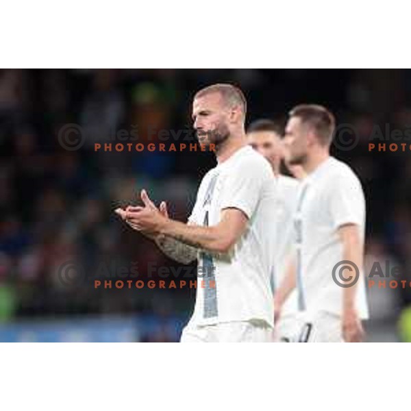 Miha Blazic in action during a friendly football match between Slovenia and Portugal in Ljubljana, Slovenia on March 26, 2024