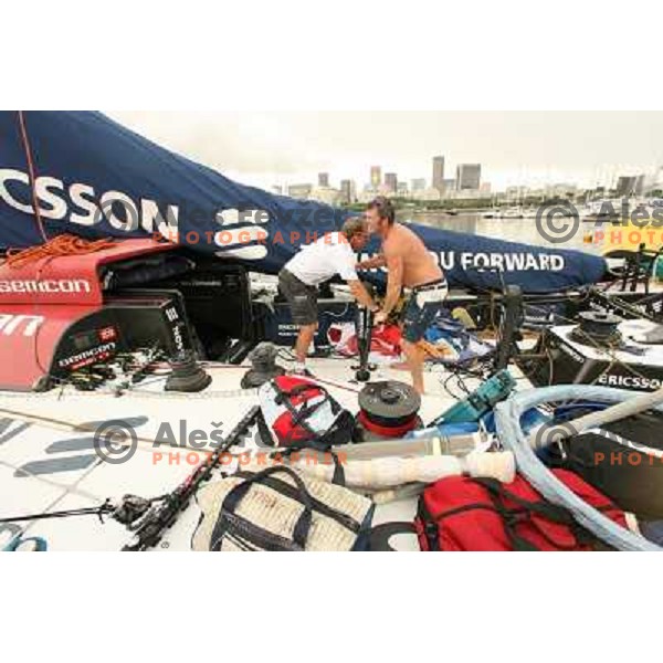 Loading the boat with racing gear