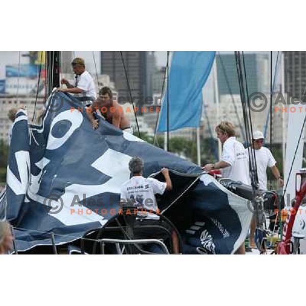 Ericsson racing team preparing main sail