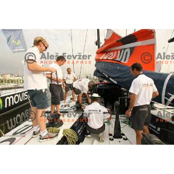 Ericsson Racing team fixing their boat before start of the Leg 5 Rio de Janeiro to Baltimore