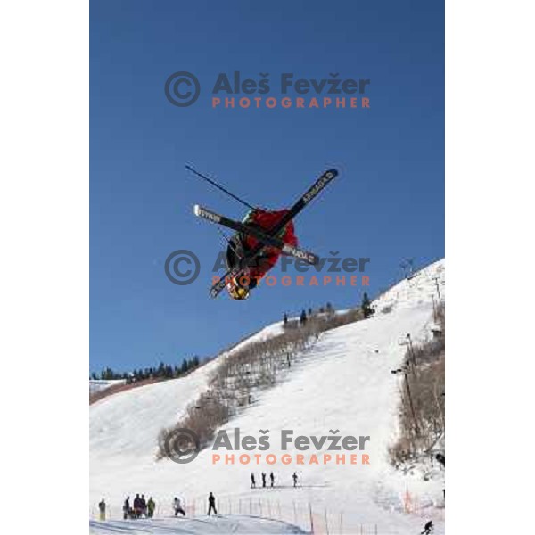 skiers and snowboarders in Park City, USA enjoying sunny day in free ride park 19.1.2009 