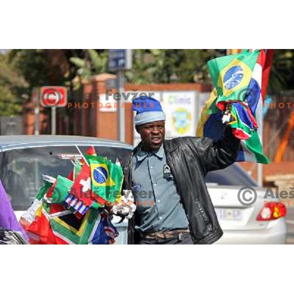 South african vendor sells flags in Johannesburg for FIFA 2010 World Cup in South Africa on June 10th 2010 