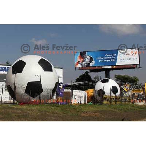 Giant football balls at FIFA 2010 World Cup in South Africa on June 10th 2010 