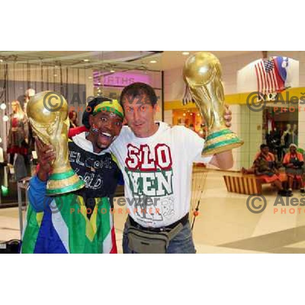South african fan and fameous Slovenian supporter Sebastjan "Sebko" Tell in Sandton Mall in Johannesburg during FIFA 2010 World Cup in South Africa on June 10th 2010 