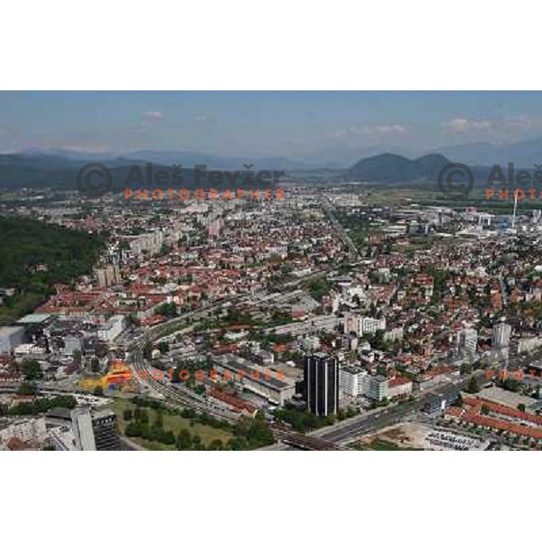 Siska and Bezigrad- two parts of Ljubljana, capital city of Slovenia as seen from the air, may 2008 