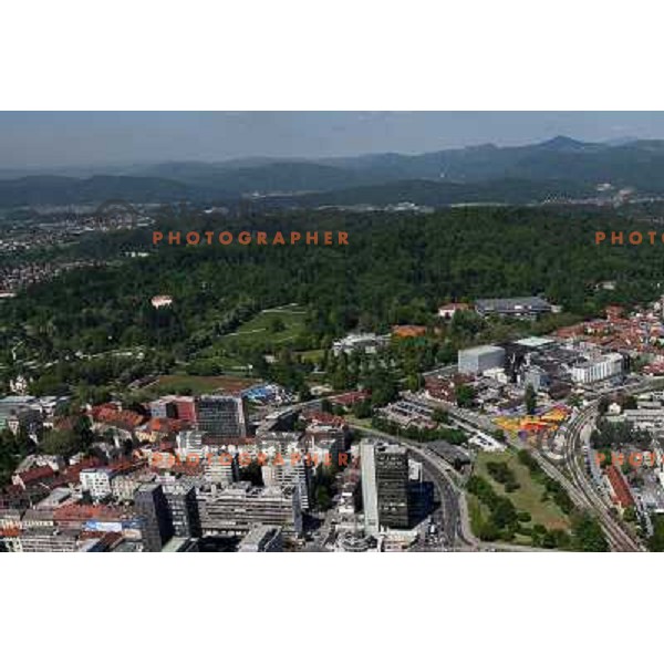 Roznik hill , green loungs of Ljubljana, capital city of Slovenia as seen from the air, may 2008 