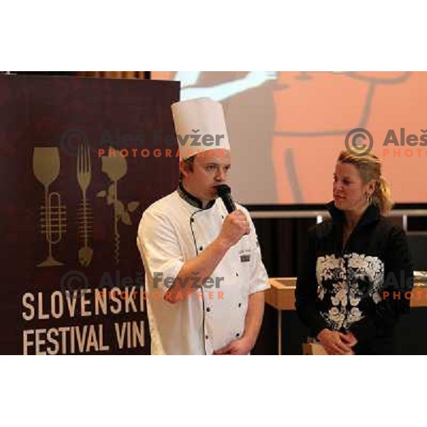 Chef Joze Erjavec and Petra Rutar during press conference before 13th slovenian wine festival and 3nd culinary festival in hotel Slon, Ljubljana, Slovenia on November 16,2010 