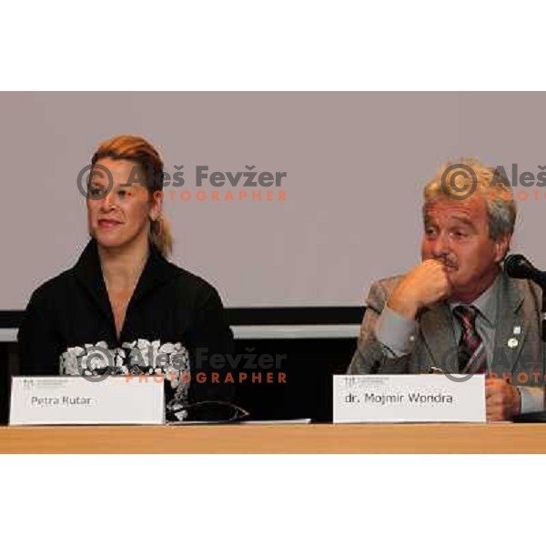 Petra Rutar and dr. Mojmir Wondra during press conference before 13th slovenian wine festival and 3nd culinary festival in hotel Slon, Ljubljana, Slovenia on November 16,2010 