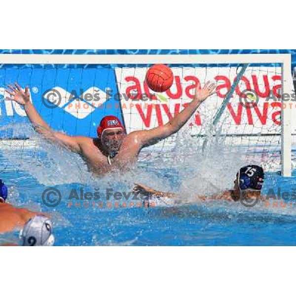 Goalkeeper Igor Belofastov and Martin Pus (15) during Waterpolo match between Slovenia and The Netherlands at European Championship in Belgrade, Serbia on September 7, 2006 