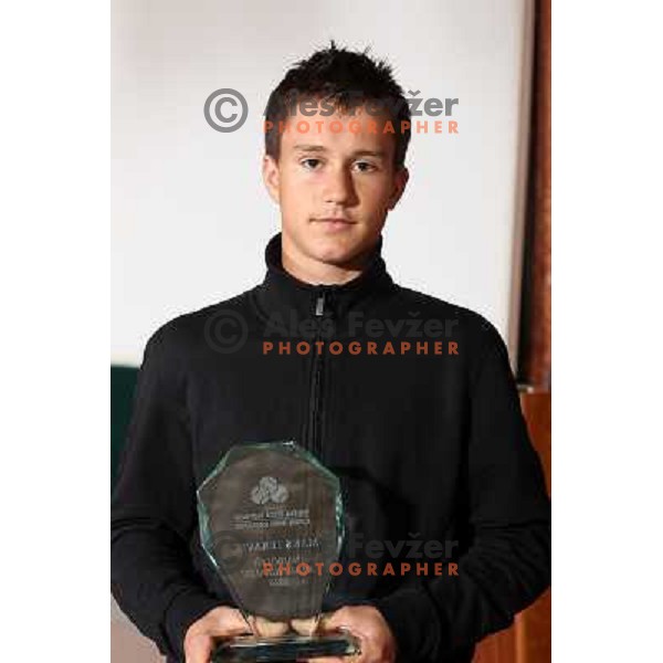Maks Tekavec with a Trophy for best young Slovenian tennis player in 2010 at Tennis Gala in Rogaska Slatina on December 23,2010 