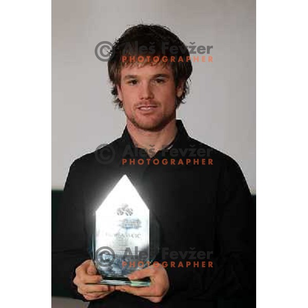  Blaz Kavcic with a Trophy for best Slovenian tennis player in 2010 at Tennis Gala in Rogaska Slatina on December 23,2010 