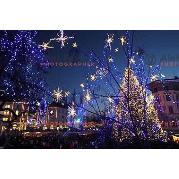 Christmas lights and decoration in Ljubljana, capital city of Slovenia during December 2010 