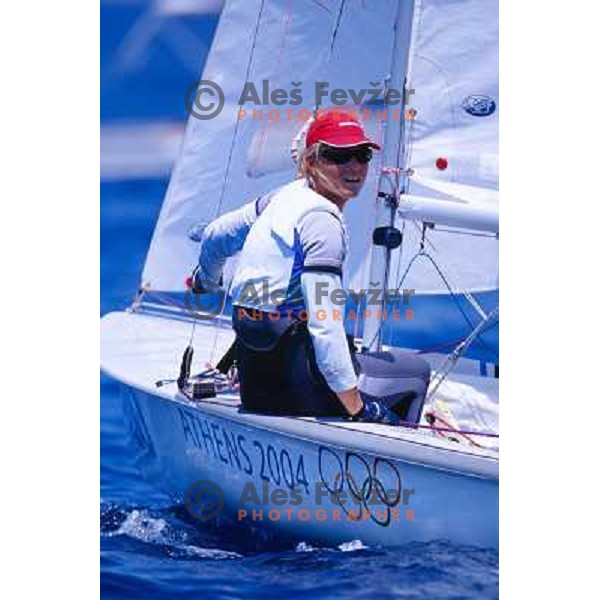 Klara Maucec of Slovenia 470 sailing team in action at Summer Olympic games in Athens, Greece during August 2004. 