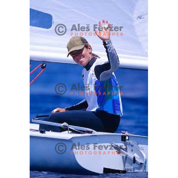 Vensa Dekleva of Slovenia 470 sailing team in action at Summer Olympic games in Athens, Greece during August 2004. 