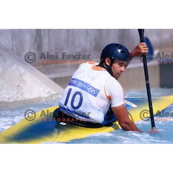 Uros Kodelja of Slovenia in action in K-1 slalom race at Summer Olympic games in Athens, Greece during August 2004. 