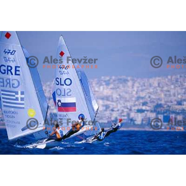 Vensa Dekleva and Klara Maucec of Slovenia 470 sailing team in action at Summer Olympic games in Athens, Greece during August 2004. 