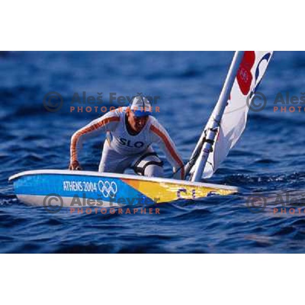 Vasilij Zbogar of Slovenia in action at Summer Olympic games in Athens, Greece during August 2004. He won bronze Olympic medal in laser class in Sailing competition. 