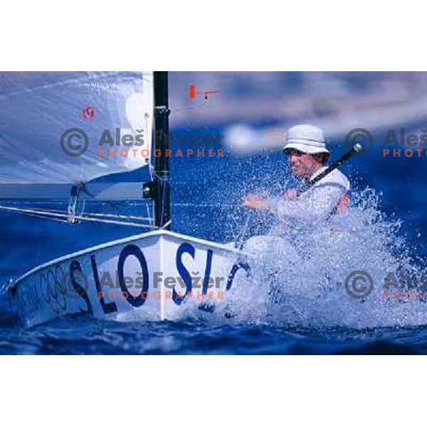 Gasper Vincec of Slovenia in action at Summer Olympic games in Athens, Greece during August 2004. He competed in finn class in Sailing competition. 