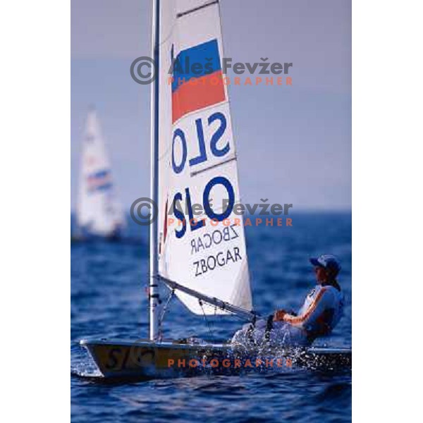 Vasilij Zbogar of Slovenia in action at Summer Olympic games in Athens, Greece during August 2004. He won bronze Olympic medal in laser class in Sailing competition. 