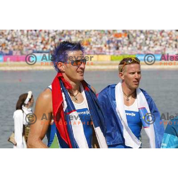 Iztok Cop and Luka Spik of Slovenia, silver medalists in rowing at Summer Olympic Games in Athens, Greece , August 2004 