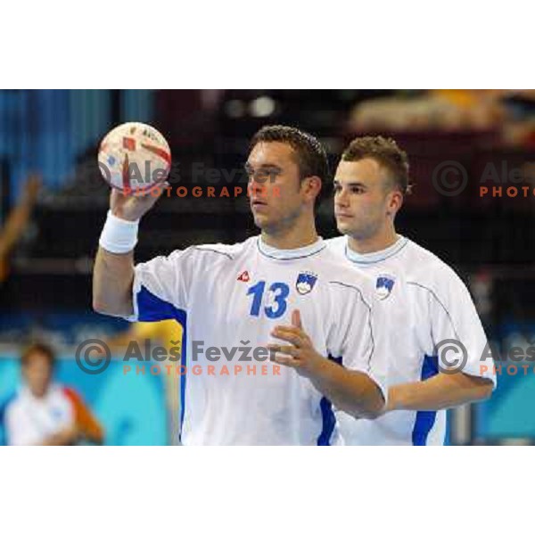 Tomaz Tomsic of Slovenia in action during Handball tournament at Summer Olympic Games Athens 2004, Greece. Slovenia played with Russia on August 13, 2004 