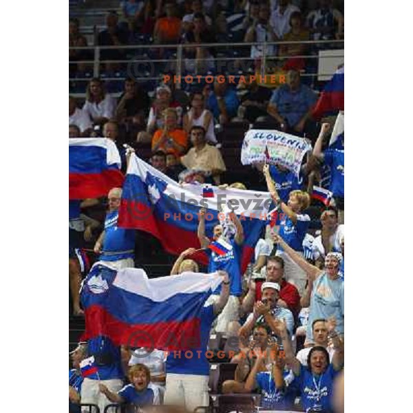 Fnas of Slovenia in action during Handball tournament at Summer Olympic Games Athens 2004, Greece. Slovenia played with Russia on August 13, 2004 