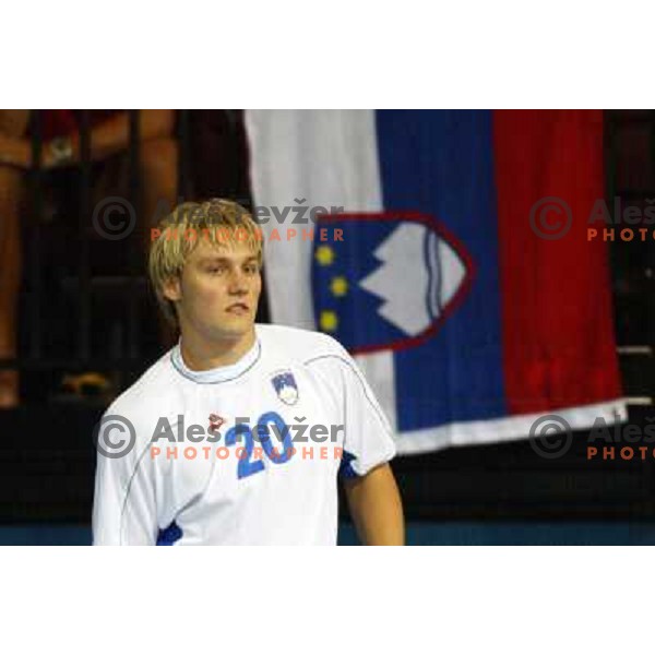 Luka Zvizej of Slovenia in action during Handball tournament at Summer Olympic Games Athens 2004, Greece. Slovenia played with Iceland on August 18, 2004 